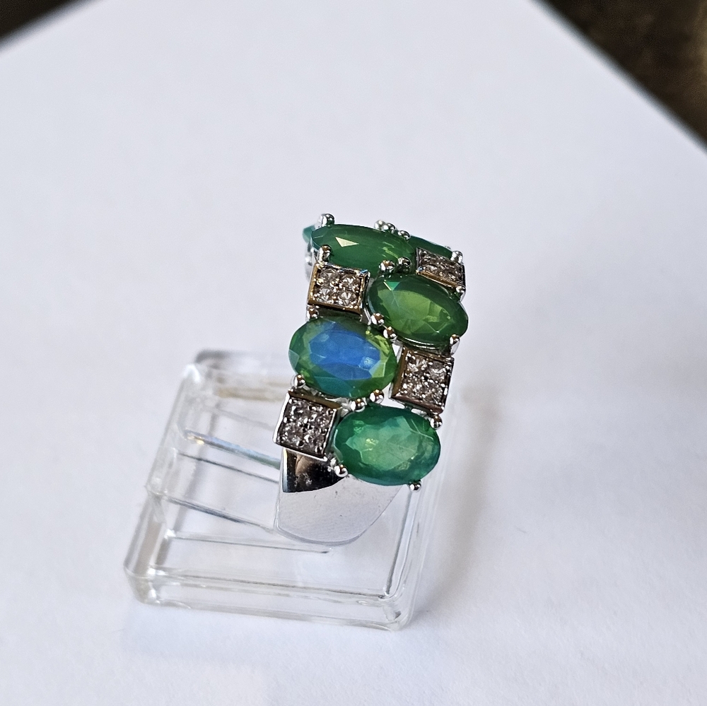 Natural Opal & White Zircon Ring in Sterling Silver! Size 7! - Picture 9 of 14